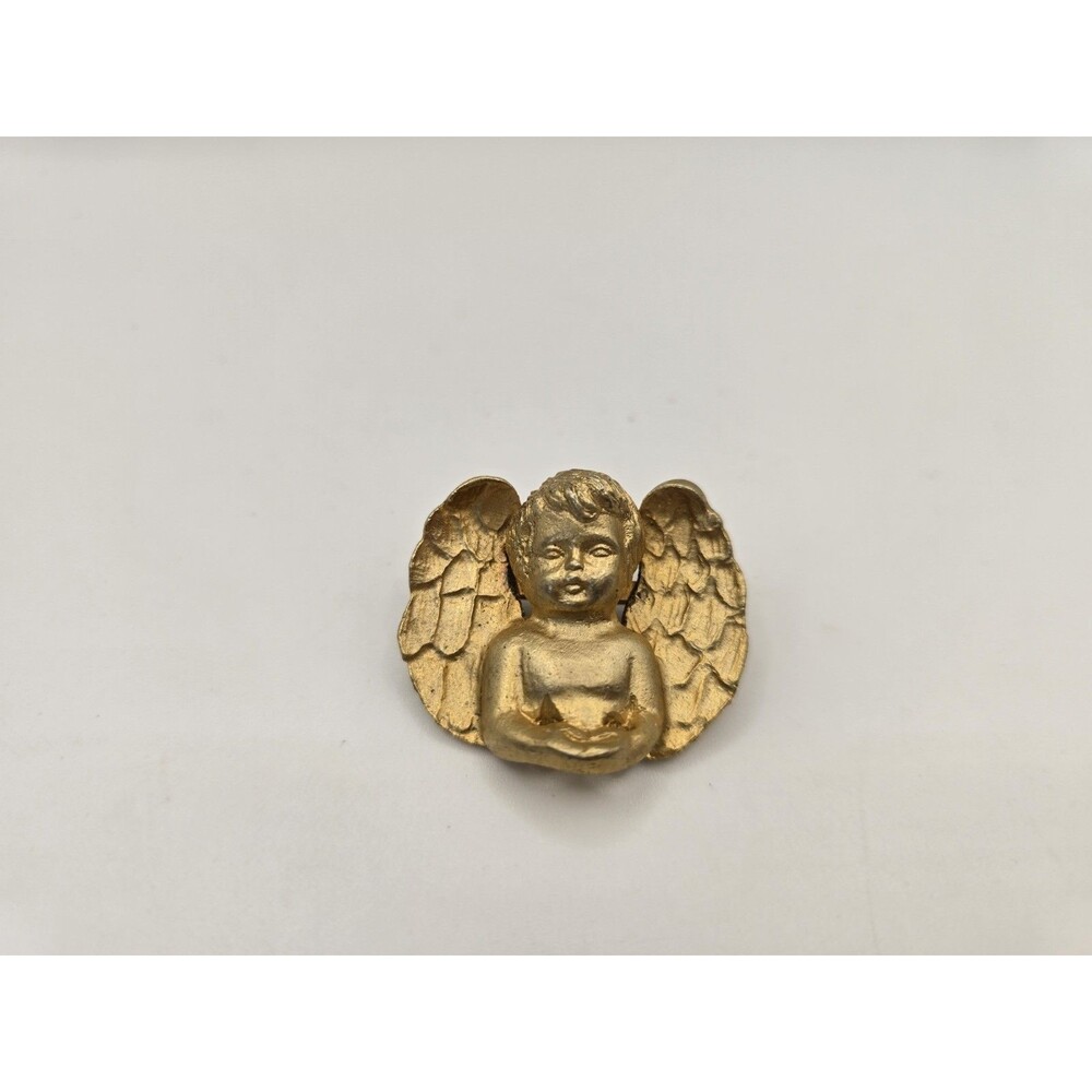 Amanda Borghese Gold-Tone Angel Cherub Brooch Pin Signed